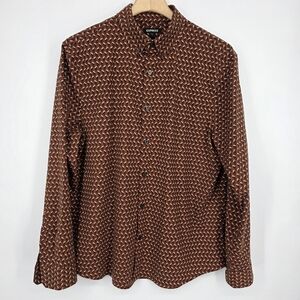 Express Men's Rust Brown Geometric Button-Down Shirt Size L.